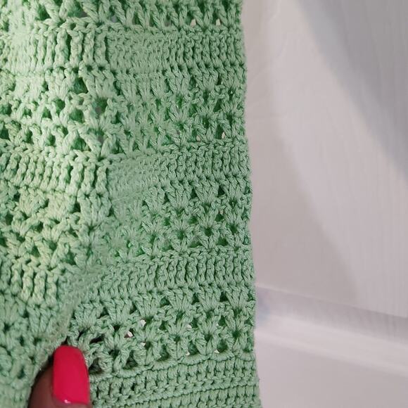 INC Women's Seafoam Green 3/4 Sleeve Open Knit Button Silk Cardigan Size SM - Picture 3 of 9